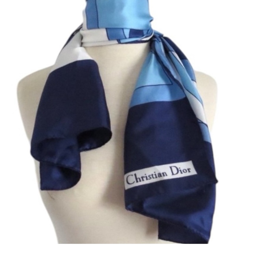 Authentic Christian Dior Rectangle Blue Scarf Vin… - image 2